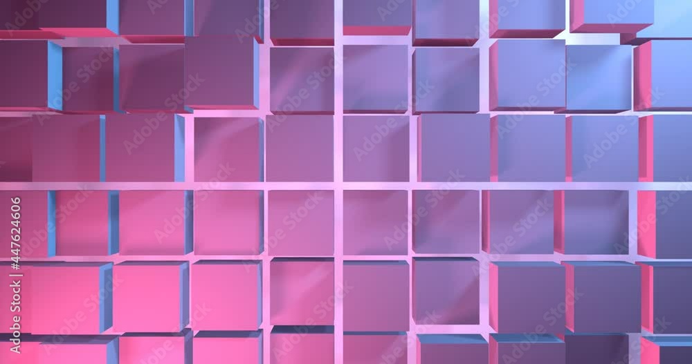Animation of blue and pink cubes. Motion of 3D objects. Beautiful, decorative, abstract screensaver, background. Animation of blue and pink cubes. Motion of 3D objects. Beautiful, decorative, abstract screensaver, background.