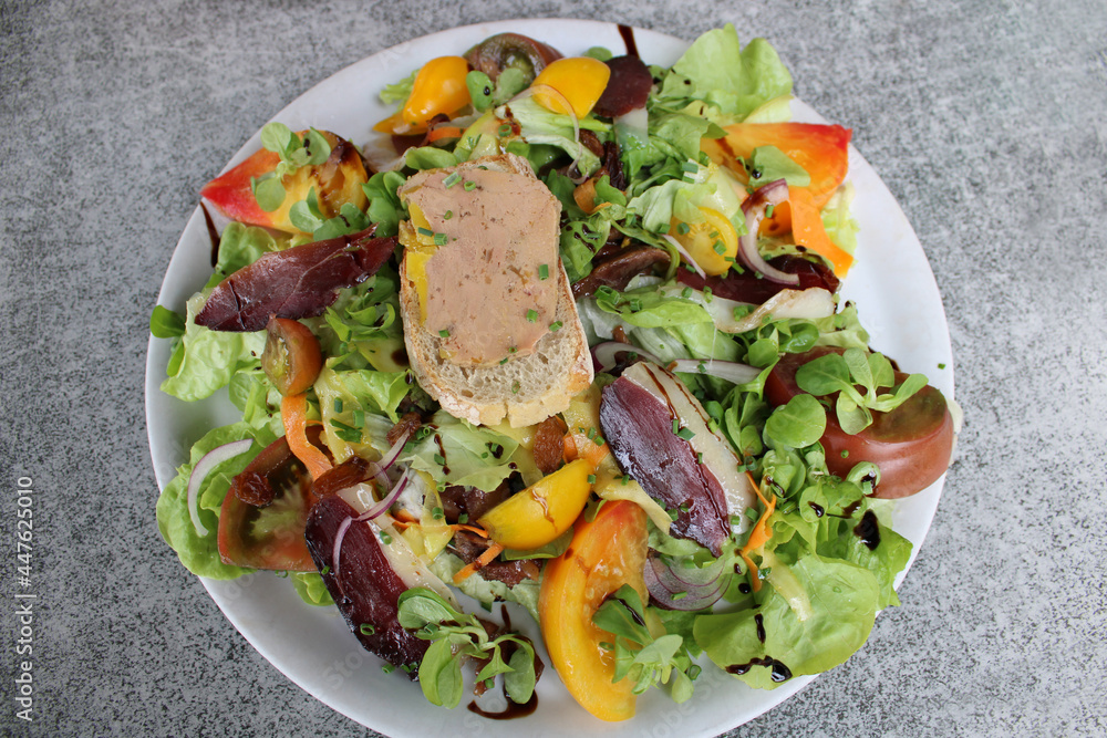 Salade Périgord, Quercynoise, foie gras, gésier et magret de canard Stock  Photo | Adobe Stock