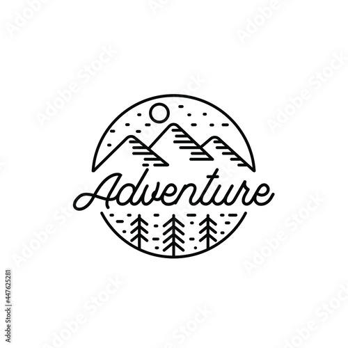 Mountain adventure forest badge stamp logo design
