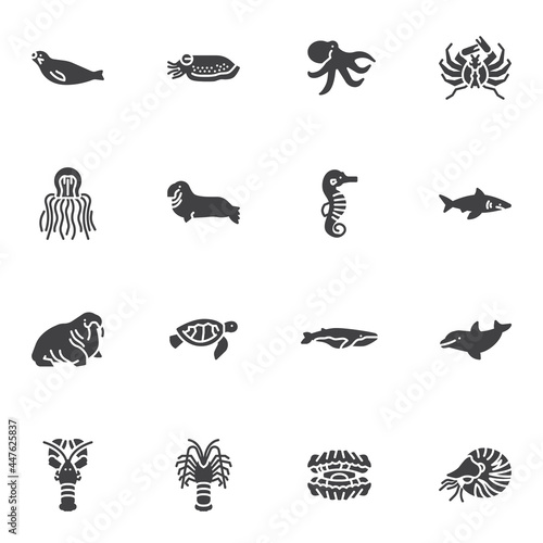 Marine animal vector icons set