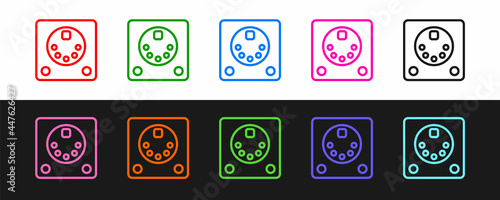Set line Drum machine icon isolated on black and white background. Musical equipment. Vector