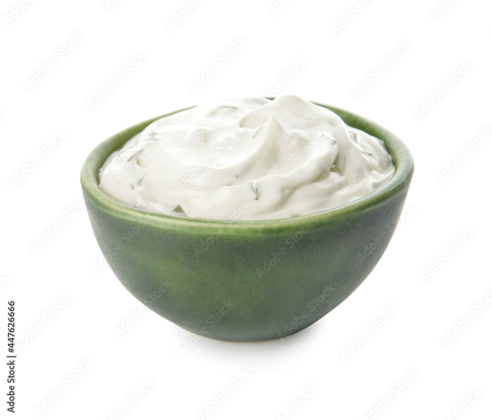 Bowl with tasty tartare sauce on white background Bowl with tasty tartare sauce on white background