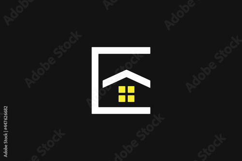 minimal letter e home logo design, real estate, vector graphic