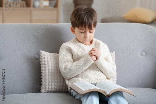 Little boy with Bible prayi...