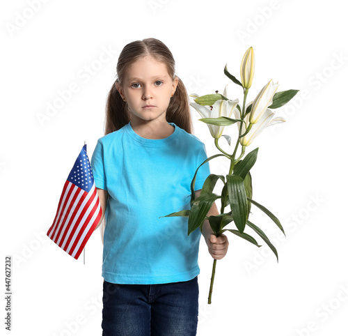 Little girl with USA flag a...