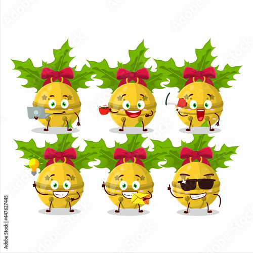 Christmas bells cartoon character with various types of business emoticons