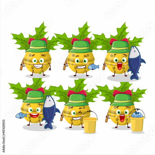 A fisherman christmas bells cartoon picture catch a big fish