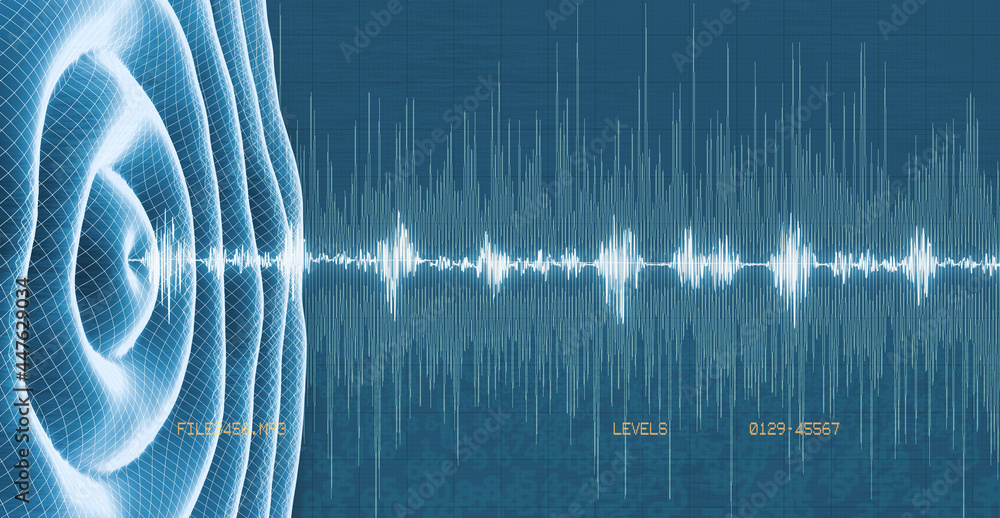 blue audio waveform sound and music, scientific technology background ...