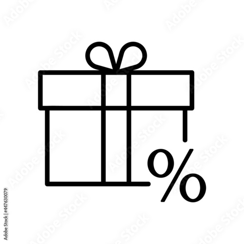 Discount present box icon. Offer pictogram for web. Line stroke. Percentage tag isolated on white background. Outline vector eps10
