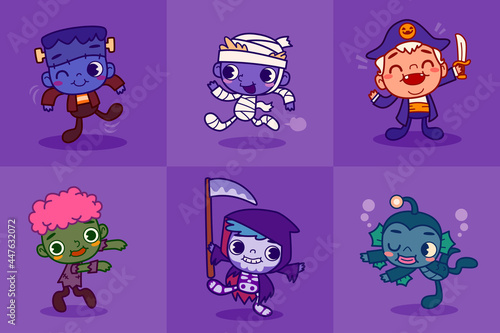 kids in cute halloween monster costume party