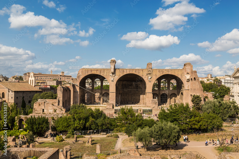 The Roman Forum. View of the Basilica of Maxentius-Constantine. Rome, Italy