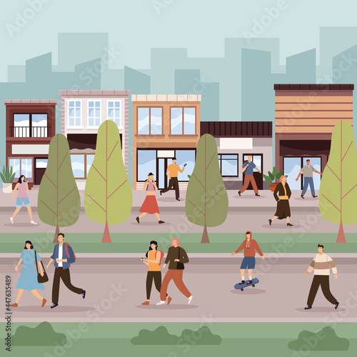 people walking scene