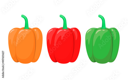 A set of Bulgarian peppers on a white background.