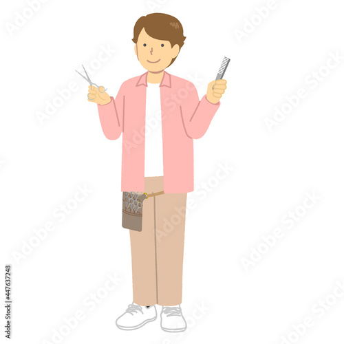 美容師をするの男性イラスト