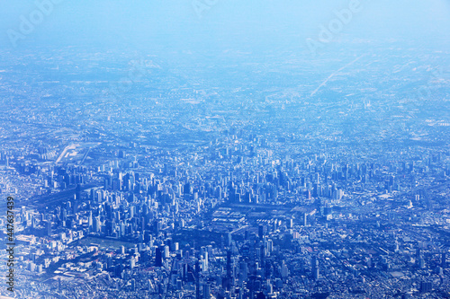 Beautiful Capital City, Sky and Cloudscape on airplane view.