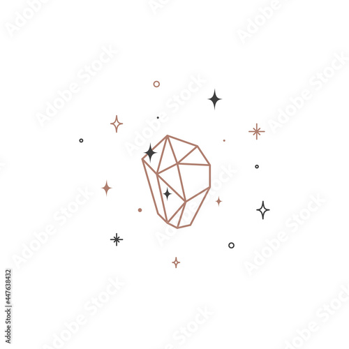 Magic shining Crystal thin line. Outline symbol of gemstone. sacred Mineral quartz linear icon with black contour. vector Illustration