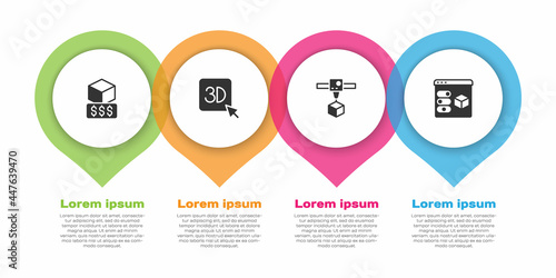 Set 3D printer services, , cube and . Business infographic template. Vector