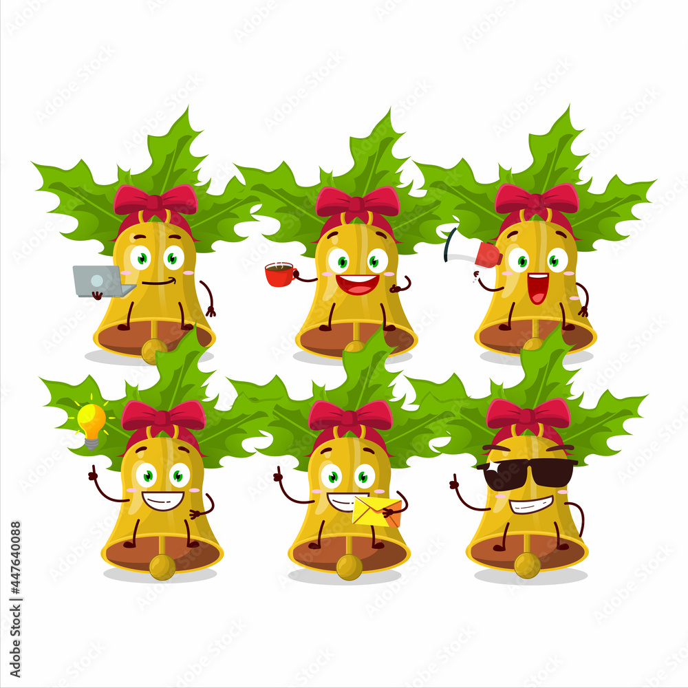 Fototapeta premium jingle christmas bells cartoon character with various types of business emoticons