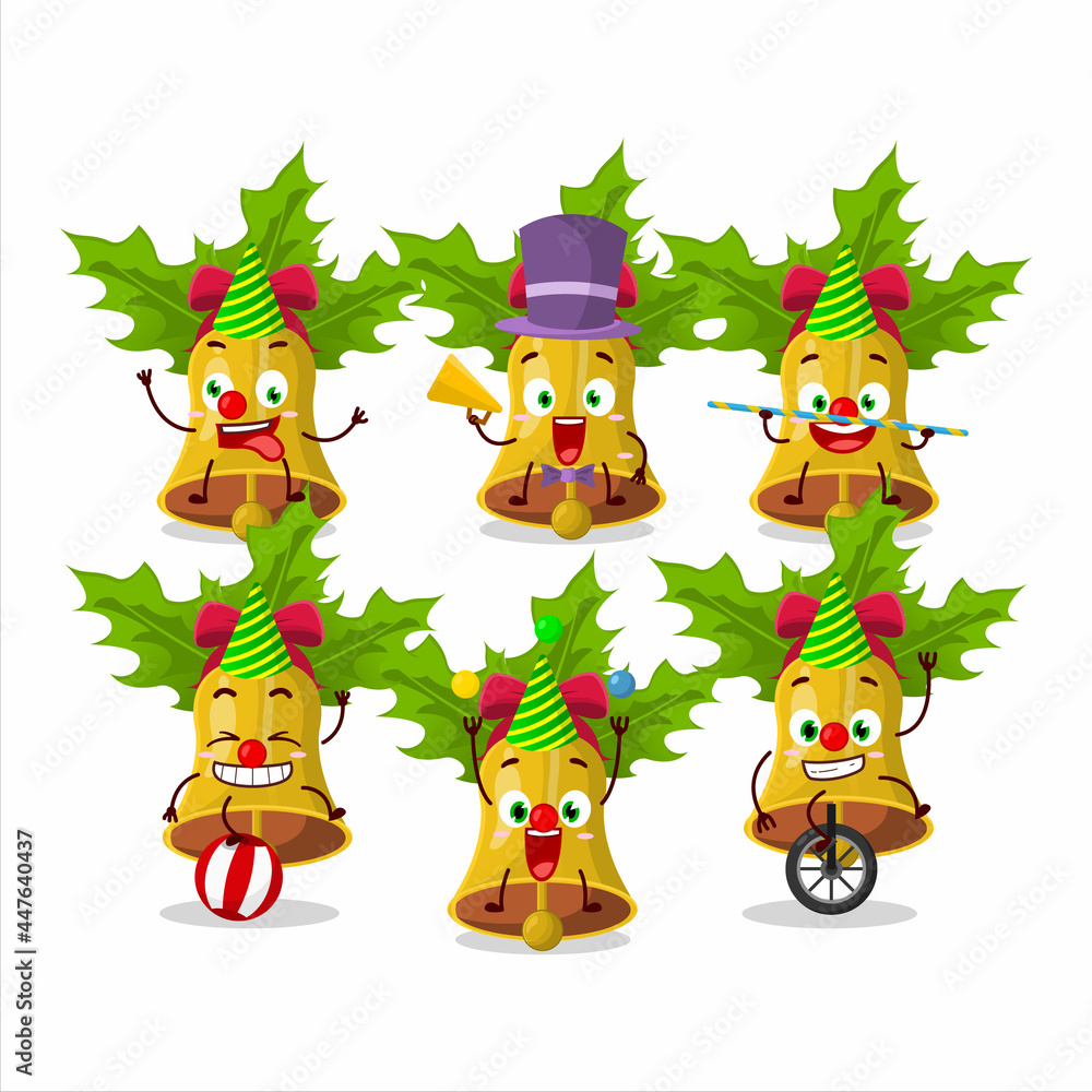 Cartoon character of jingle christmas bells with various circus shows