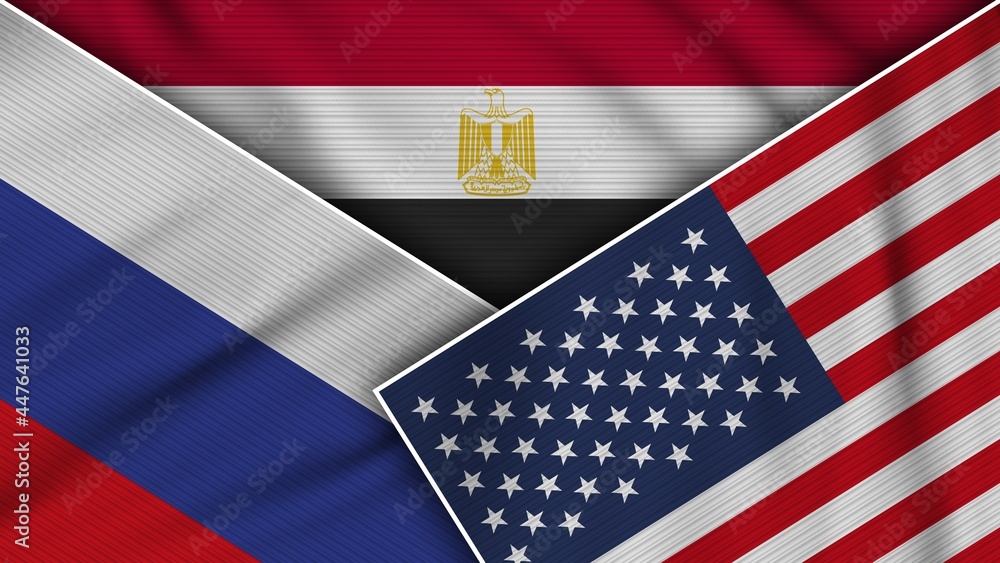Egypt United States of America Russia Flags Together Fabric Texture Effect Illustration Egypt United States of America Russia Flags Together Fabric Texture Effect Illustration