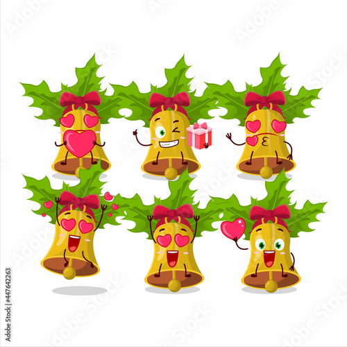 jingle christmas bells cartoon character with love cute emoticon