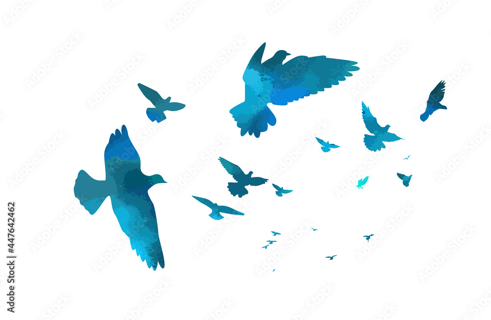 Obraz premium A flock of blue birds. Vector illustration