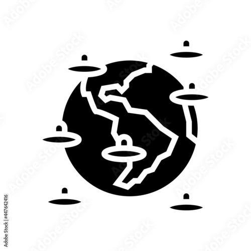 alien invasion of planet glyph icon vector. alien invasion of planet sign. isolated contour symbol black illustration