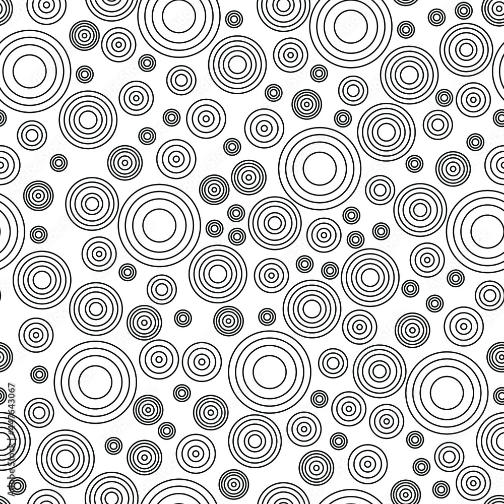 Seamless pattern. Concentric circles of different sizes on a white background. Minimalism geometric pattern
