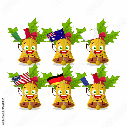 jingle christmas bells cartoon character bring the flags of various countries © kongvector