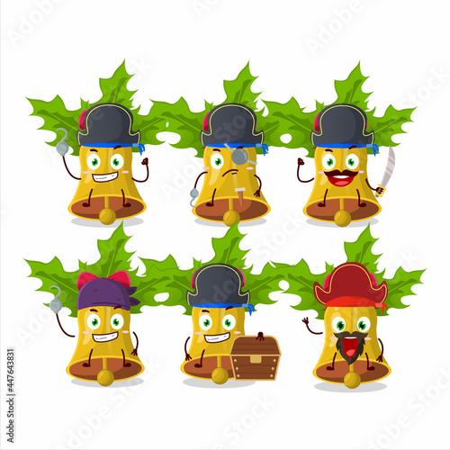 Cartoon character of jingle christmas bells with various pirates emoticons