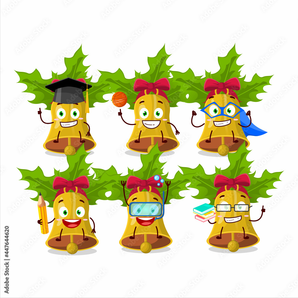 School student of jingle christmas bells cartoon character with various expressions