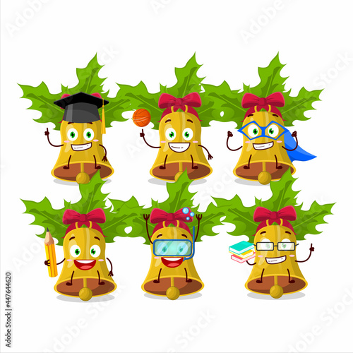 School student of jingle christmas bells cartoon character with various expressions