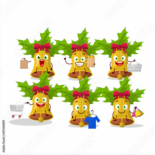 A Rich jingle christmas bells mascot design style going shopping