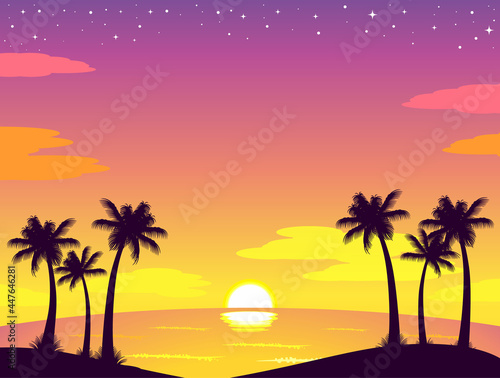海 夕方 イラスト素材 