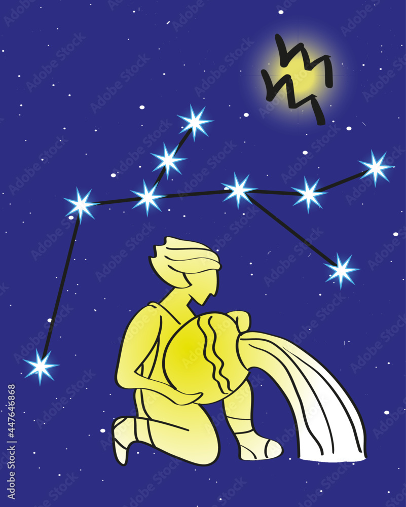 Naklejka premium Aquarius zodiac sing celestial stars constellation