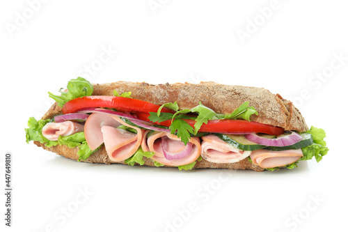 Tasty ciabatta sandwich isolated on white background