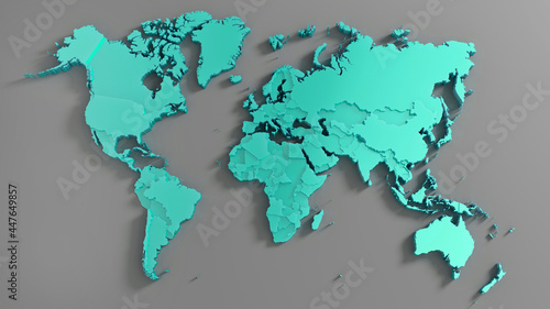 Fototapeta Naklejka Na Ścianę i Meble -  World map. Mint color continents. 3d rendering