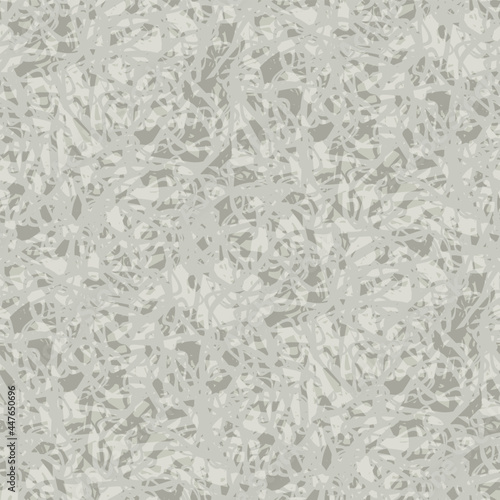 Abstract lace vector seamless pattern background. Mottled natural ecru beige backdrop with fibrous thread mesh texture. Yarn criss cross overlapping strands. Monochrome textured repeat for packaging