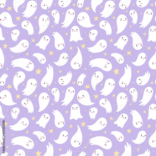 Halloween seamless pattern. Childish seamless background with cute ghosts.