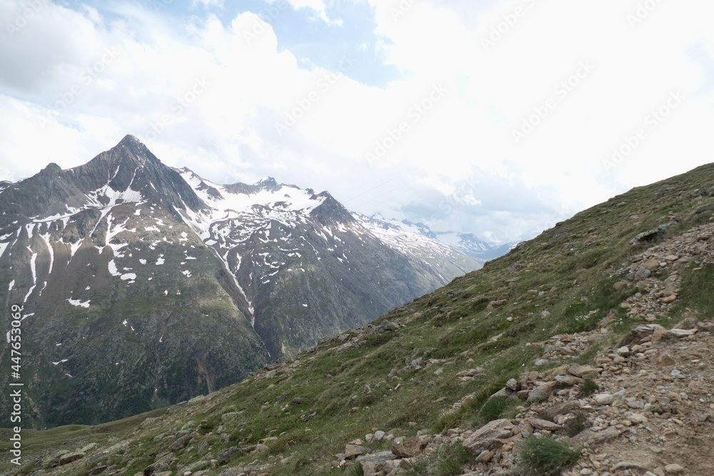 ascending wildspitze in otztal alps in austria from vent in summer
