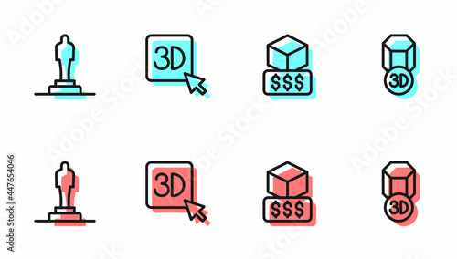 Set line 3D printer services, model, and icon. Vector