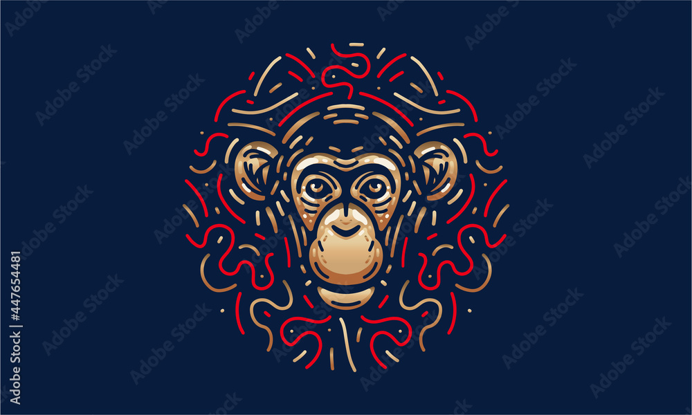 Monkey chinese zodiac illustration, vector, hand drawn, isolated on dark background. Monkey chinese zodiac illustration, vector, hand drawn, isolated on dark background.