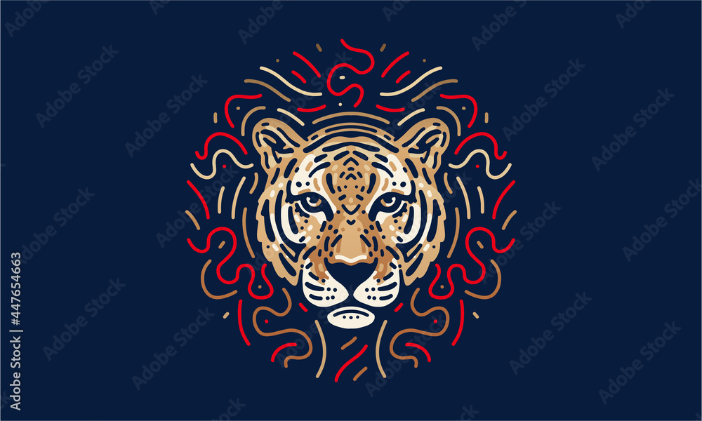 Tiger chinese zodiac illustration, vector, hand drawn, isolated on dark background. Tiger chinese zodiac illustration, vector, hand drawn, isolated on dark background.