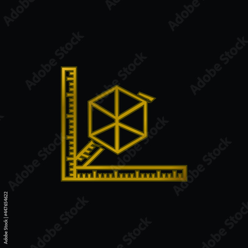 3d Printer With Rulers gold plated metalic icon or logo vector