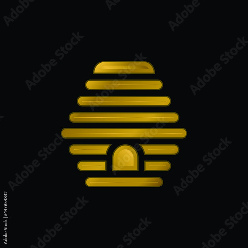 Beehive gold plated metalic icon or logo vector