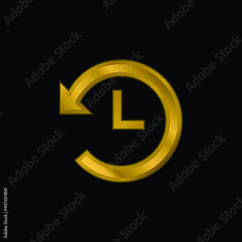 Backward Time gold plated metalic icon or logo vector