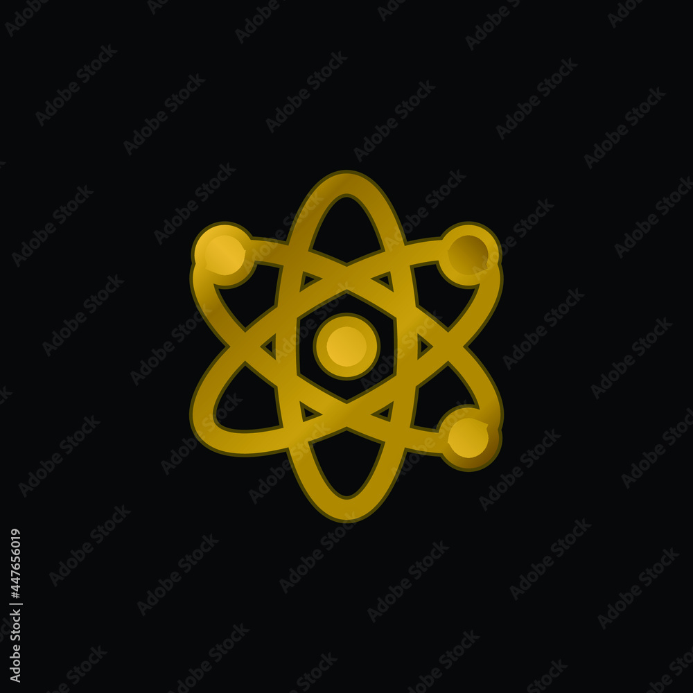 Atom gold plated metalic icon or logo vector Atom gold plated metalic icon or logo vector