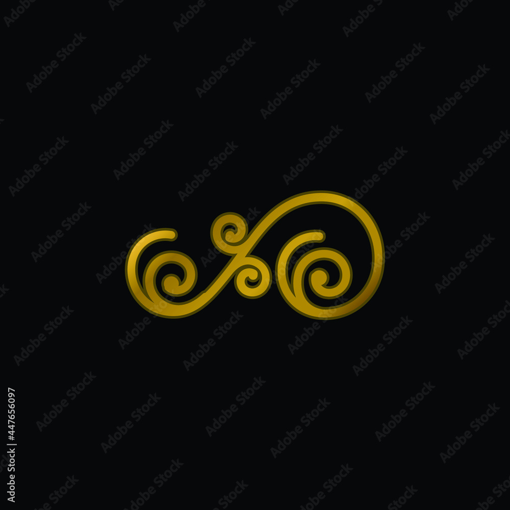 Asymmetrical Floral Design Of Spirals gold plated metalic icon or logo vector