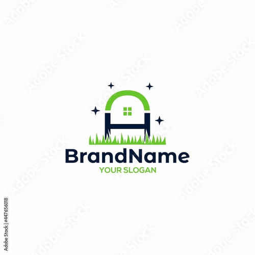 HA Landscaping and Cleaning Home Logo Design Vector