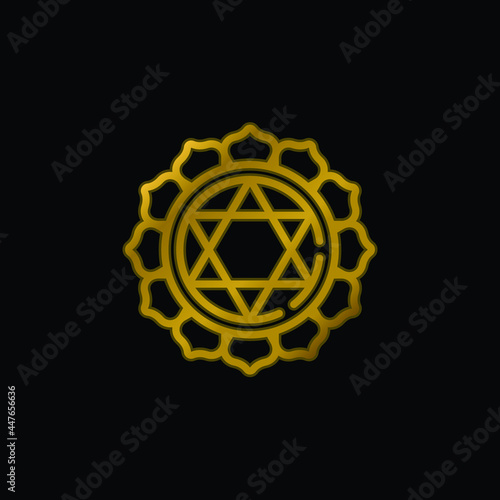 Anahata gold plated metalic icon or logo vector